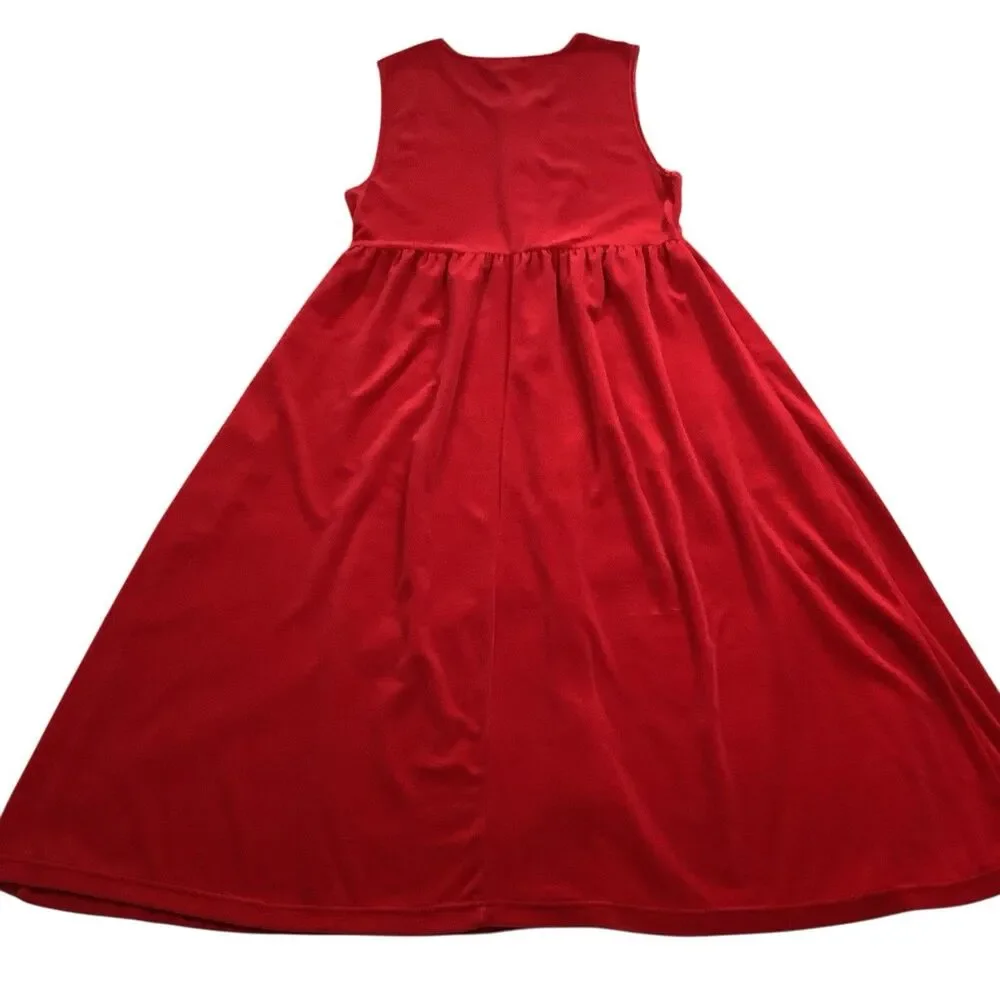 Vintage Red Velvet Midi Maxi Dress L Button Front Pleated A Line Holiday 80s 90s